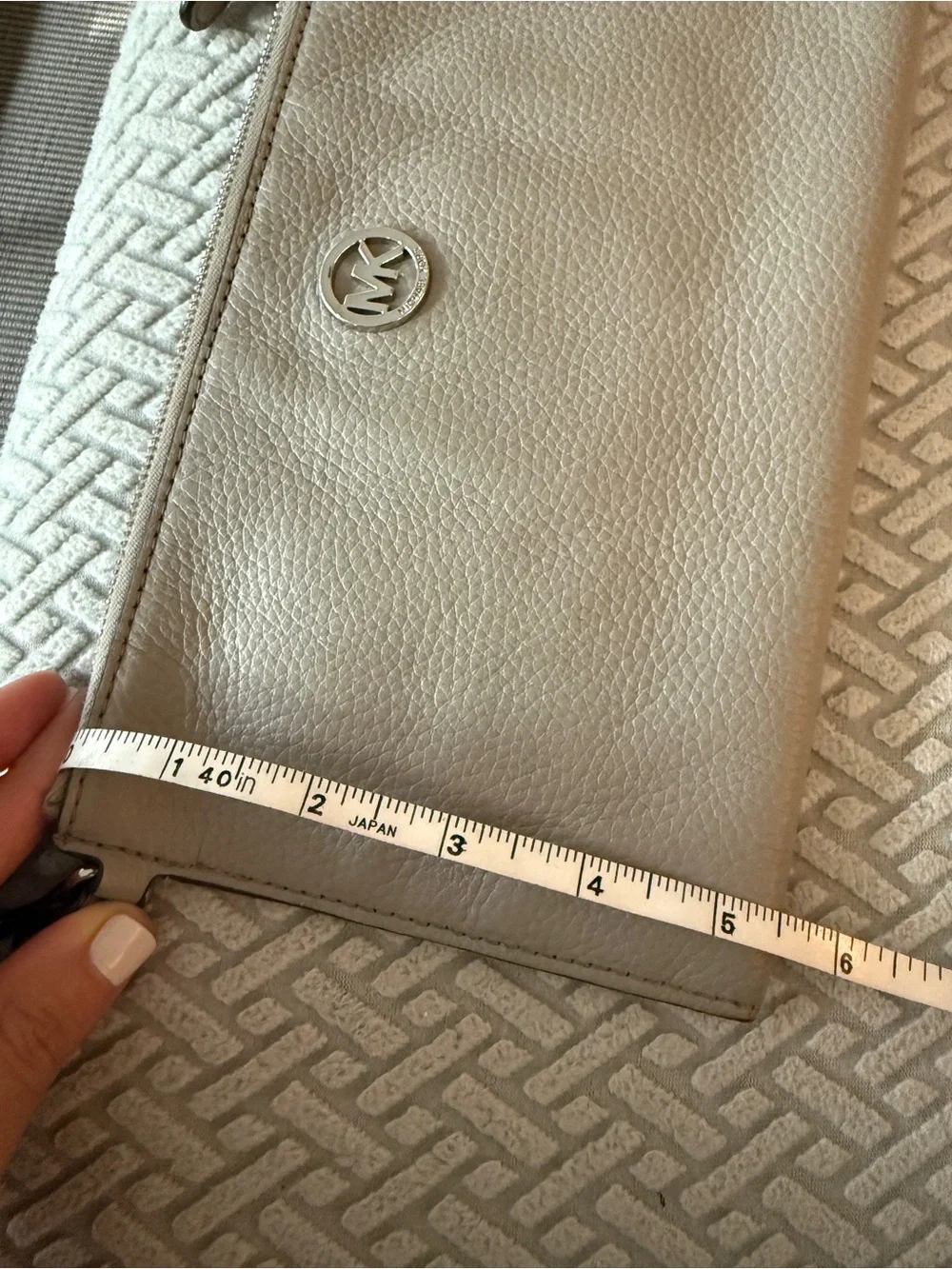 Michael Kors Light Gray  Pebbled Leather Wristlet Clutch